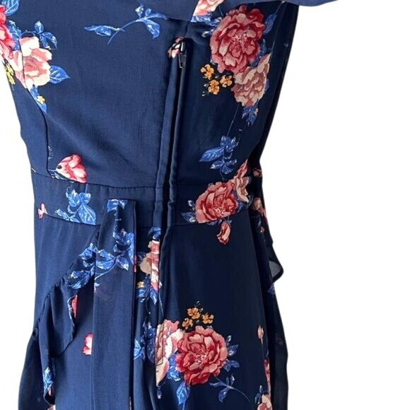 Xhilaration Floral Off-The-Shoulder Ruffle Navy Blue & Pink Dress Size Medium - Picture 9 of 12